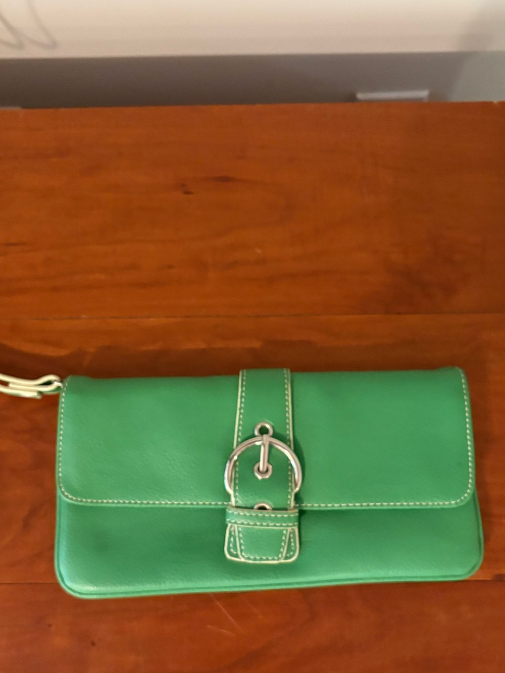 Green Y2K Buckle Wristlet Clutch Purse Silver Hardware